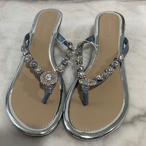 Bling Strap Wedge Thong Sandals NWOT